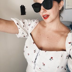 Reformation Size 14 Linen Floral Sweetheart Top